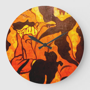 Halloween Hexe mit einer Schwarzen Katze Große Wanduhr