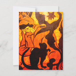 Halloween Hexe mit einer schwarzen Katze Postkarte