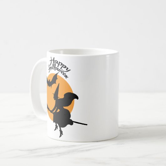 Halloween-Hexe mit Fledermaus, Hexe Kaffeetasse (Vorderseite Links)