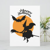 Halloween-Hexe mit Fledermaus, Hexe Karte (Stehend Vorderseite)