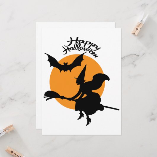 Halloween-Hexe mit Fledermaus, Hexe Karte (Vorderseite/Rückseite Beispiel)