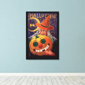 Halloween Hexe mit Funny Pumpkin Leinwanddruck (Insitu (Holzboden))