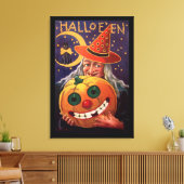Halloween Hexe mit Funny Pumpkin Leinwanddruck (Insitu (Wohnzimmer))