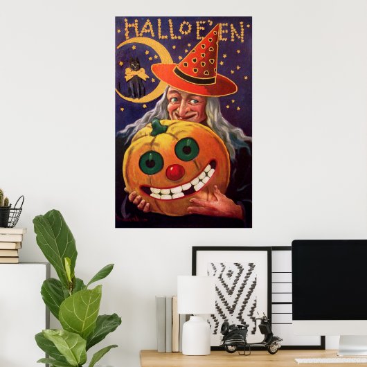 Halloween Hexe mit Funny Pumpkin Poster (Heimbüro)