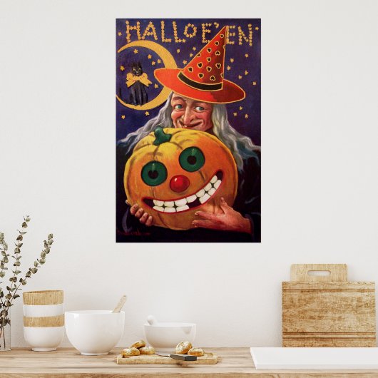 Halloween Hexe mit Funny Pumpkin Poster (Küche)