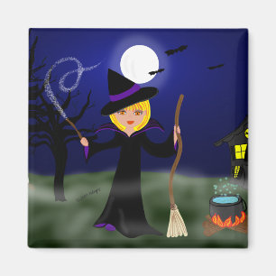 Halloween-Hexe mit großem Kessel Magnet