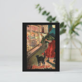 Halloween Hexe mit Katze Postkarte (Stehend Vorderseite)