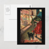 Halloween Hexe mit Katze Postkarte (Vorne/Hinten)