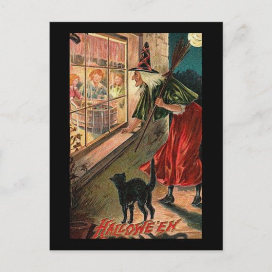 Halloween Hexe mit Katze Postkarte (Vorderseite)