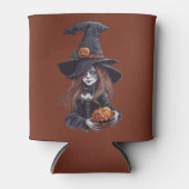 Halloween-Hexe mit Kürbis -  Dosenkühler (Vorderseite)