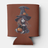Halloween-Hexe mit Kürbis -  Dosenkühler (Rückseite)