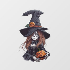Halloween-Hexe mit Kürbis - Fensteraufkleber