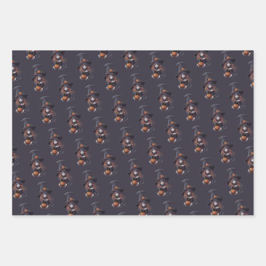 Halloween-Hexe mit Kürbis - Geschenkpapier Set (Vorderseite 2)
