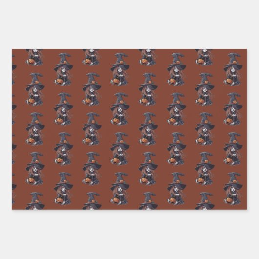 Halloween-Hexe mit Kürbis - Geschenkpapier Set (Vorderseite)