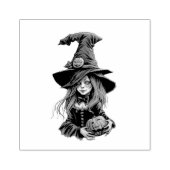 Halloween-Hexe mit Kürbis -  Gummistempel (Prägung)