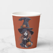 Halloween-Hexe mit Kürbis - Pappbecher (Vorderseite)
