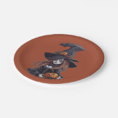 Halloween-Hexe mit Kürbis -  Pappteller (Schrägansicht)