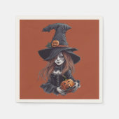 Halloween-Hexe mit Kürbis -  Serviette (Vorderseite)