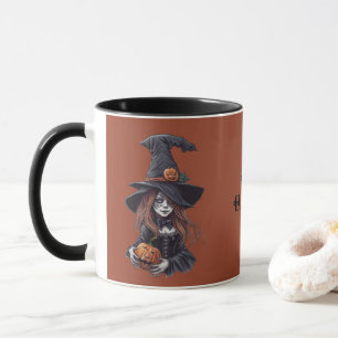 Halloween-Hexe mit Kürbis - Tasse