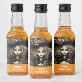Halloween-Hexe mit Kürbissen Alkoholflaschenetikett