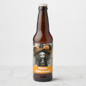 Halloween-Hexe mit Kürbissen Bierflaschenetikett (Vorderseite)