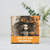 Halloween-Hexe mit Kürbissen Einladung (Stehend Vorderseite)