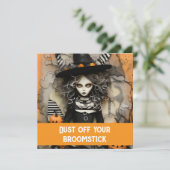 Halloween-Hexe mit Kürbissen Einladung (Stehend Vorderseite)