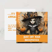 Halloween-Hexe mit Kürbissen Einladung (Vorne/Hinten)