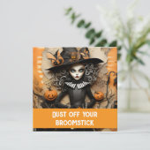 Halloween-Hexe mit Kürbissen Einladung (Stehend Vorderseite)