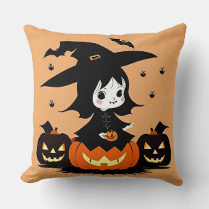 Halloween-Hexe mit Kürbissen Kissen