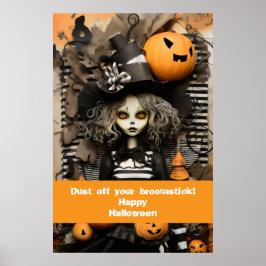 Halloween-Hexe mit Kürbissen Poster