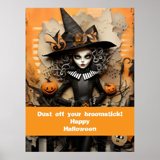 Halloween-Hexe mit Kürbissen Poster (Vorne)