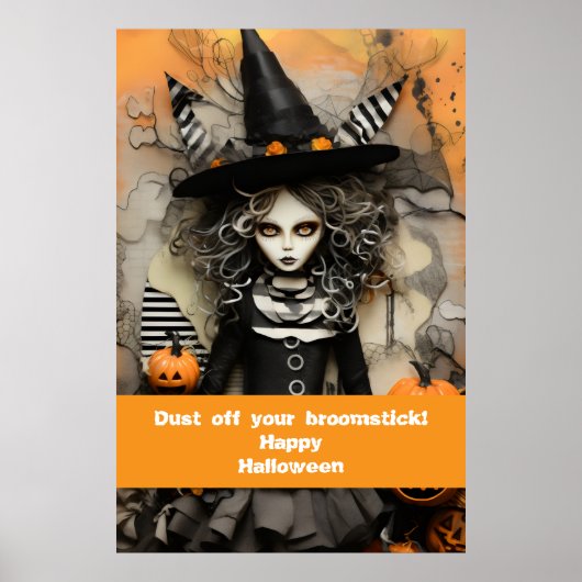 Halloween-Hexe mit Kürbissen Poster (Vorne)