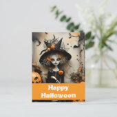 Halloween-Hexe mit Kürbissen Postkarte (Stehend Vorderseite)