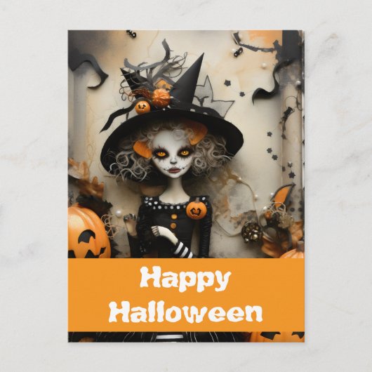 Halloween-Hexe mit Kürbissen Postkarte (Vorderseite)