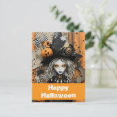 Halloween-Hexe mit Kürbissen Postkarte (Stehend Vorderseite)