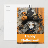 Halloween-Hexe mit Kürbissen Postkarte (Vorne/Hinten)