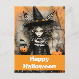 Halloween-Hexe mit Kürbissen Postkarte