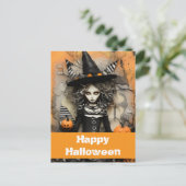 Halloween-Hexe mit Kürbissen Postkarte (Stehend Vorderseite)
