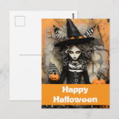 Halloween-Hexe mit Kürbissen Postkarte (Vorne/Hinten)