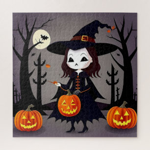 Halloween-Hexe mit Kürbissen Puzzle