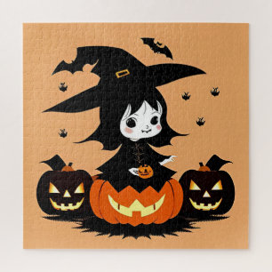 Halloween-Hexe mit Kürbissen Puzzle