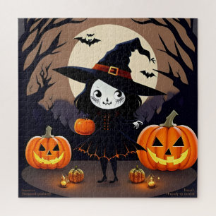 Halloween-Hexe mit Kürbissen Puzzle