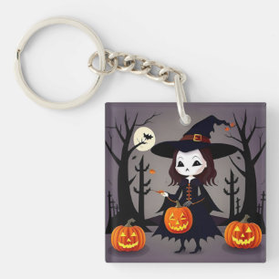Halloween-Hexe mit Kürbissen Schlüsselanhänger