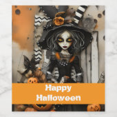 Halloween-Hexe mit Kürbissen Weinetikett (Einzelnes Label)