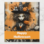 Halloween-Hexe mit Kürbissen Weinetikett (Einzelnes Label)