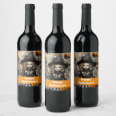 Halloween-Hexe mit Kürbissen Weinetikett (Flaschen)