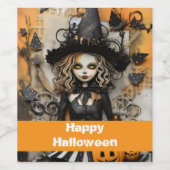 Halloween-Hexe mit Kürbissen Weinetikett (Einzelnes Label)