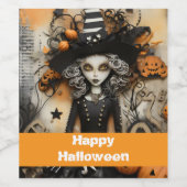 Halloween-Hexe mit Kürbissen Weinetikett (Einzelnes Label)