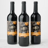 Halloween-Hexe mit Kürbissen Weinetikett (Flaschen)